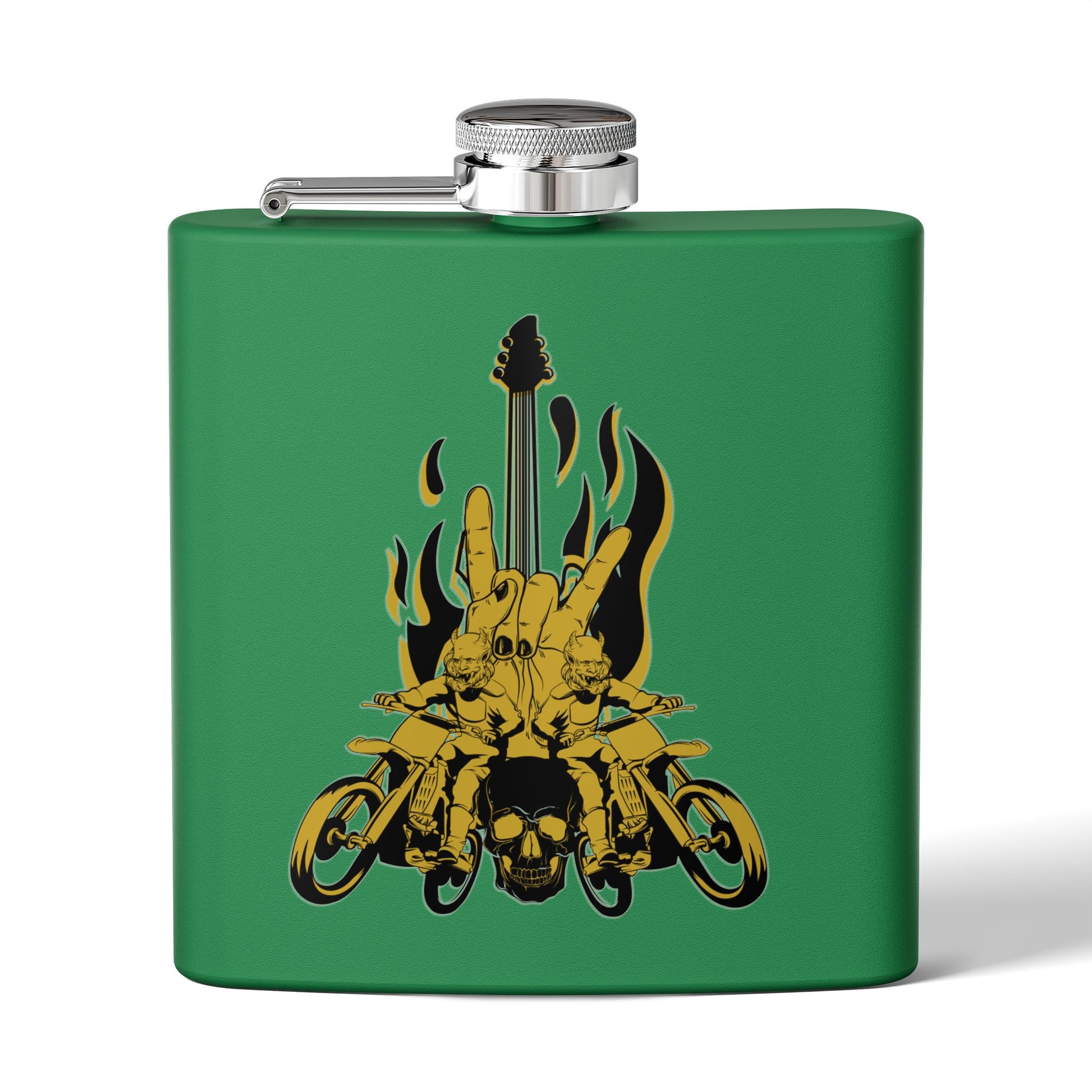 Edelstahl-Flachmann mit Rock 'n' Roll-Motiv – 170 ml, Totenkopf- und Gitarren-Design