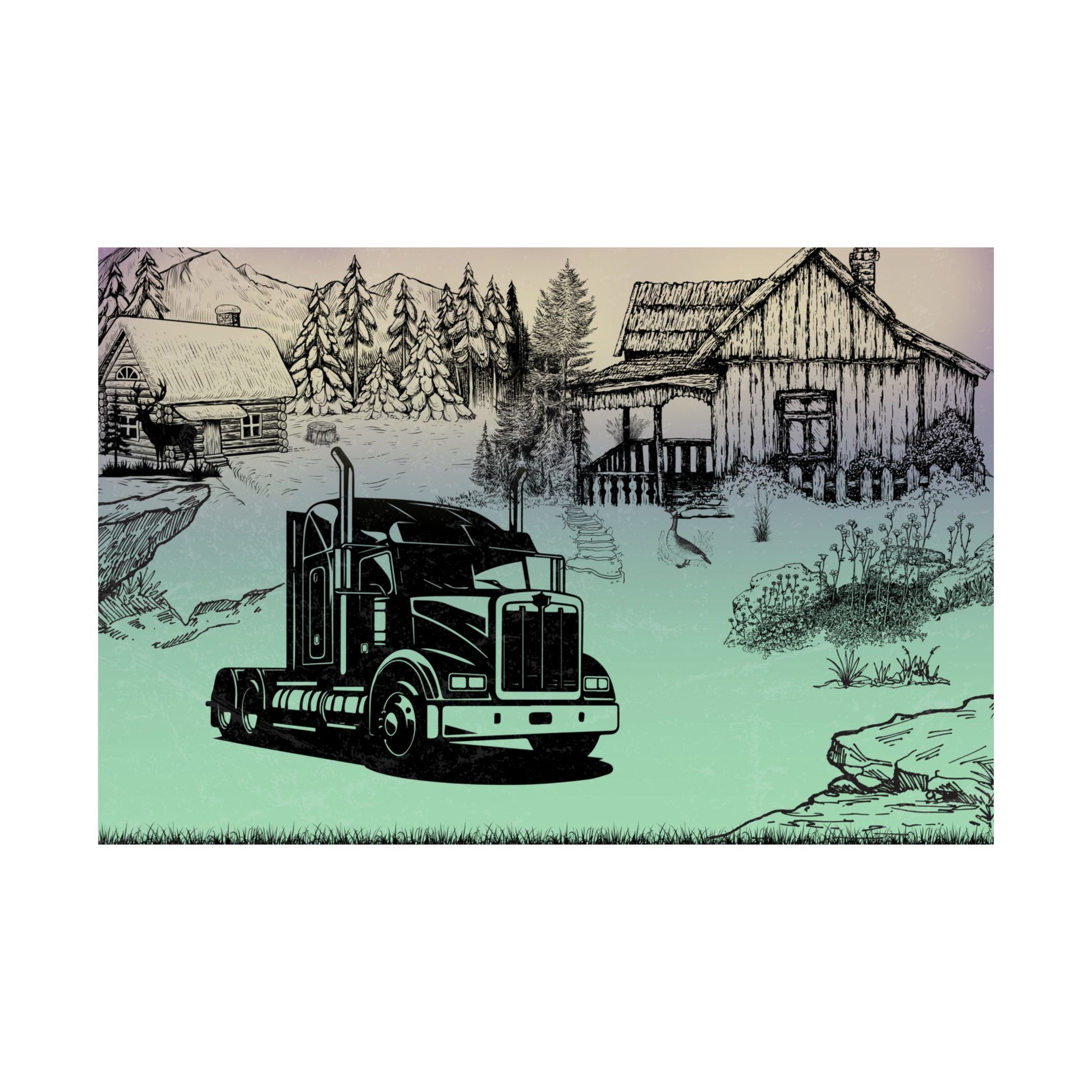 Rustikales LKW Satin Poster, Vintage LKW Wandkunst, Landhaus Dekor, LKW Enthusiast Geschenk, Wohnzimmer Kunstdruck