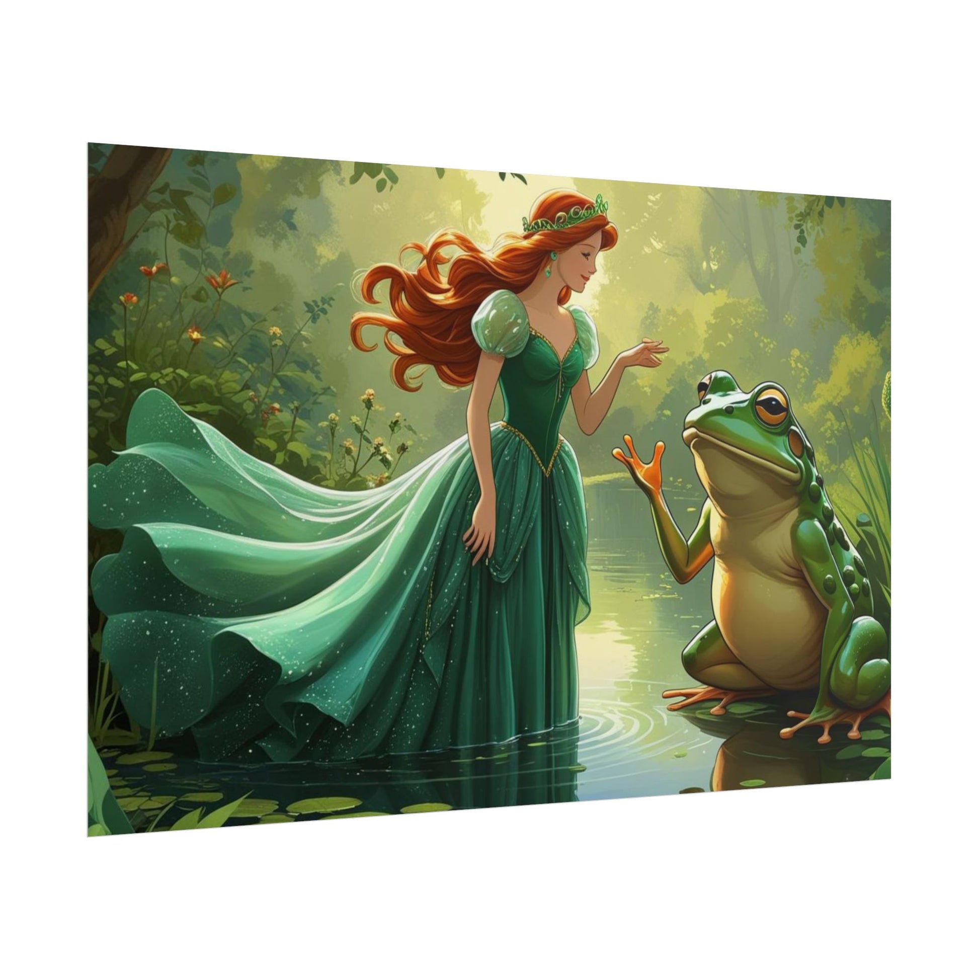 Märchenhaftes Rollposter, Zauberhafte Waldwandkunst, Kinderzimmer Dekor, Prinzessin und Frosch Druck, Zauberhafte Geschenkidee
