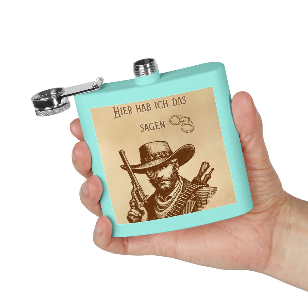 Western Cowboy Flask, Einzigartiges Bräutigam Geschenk, Rustikales Dekor, 6oz Edelstahl Flachmann, Cowboy Themen Barware, personalisierter Whisky Flask