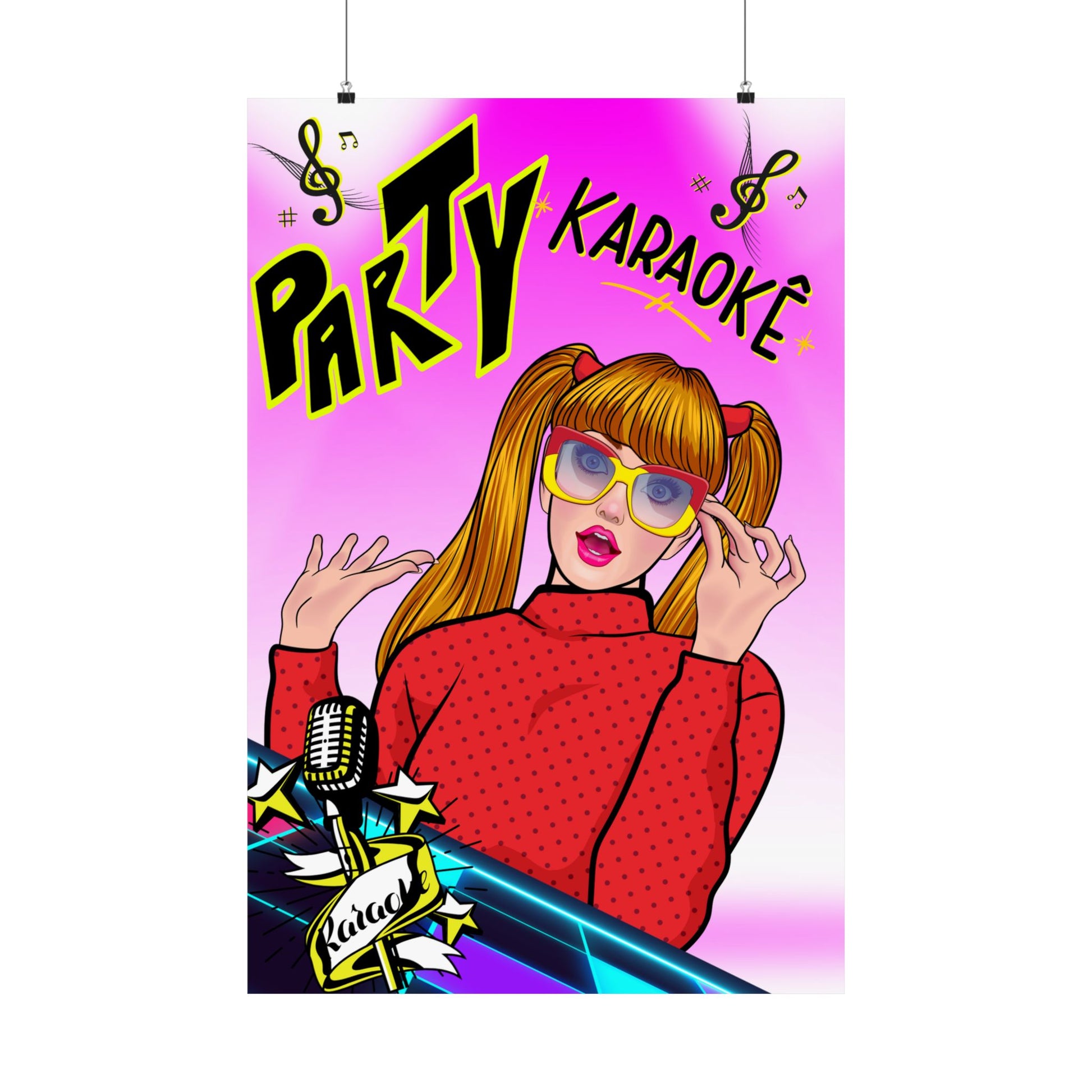 Karaoke-Party-Satin-Poster, Retro-Wandkunst, Lustiges Zimmerdekor, Geschenk für Musikliebhaber, Verspielter Wohnakzent, Eventdekoration