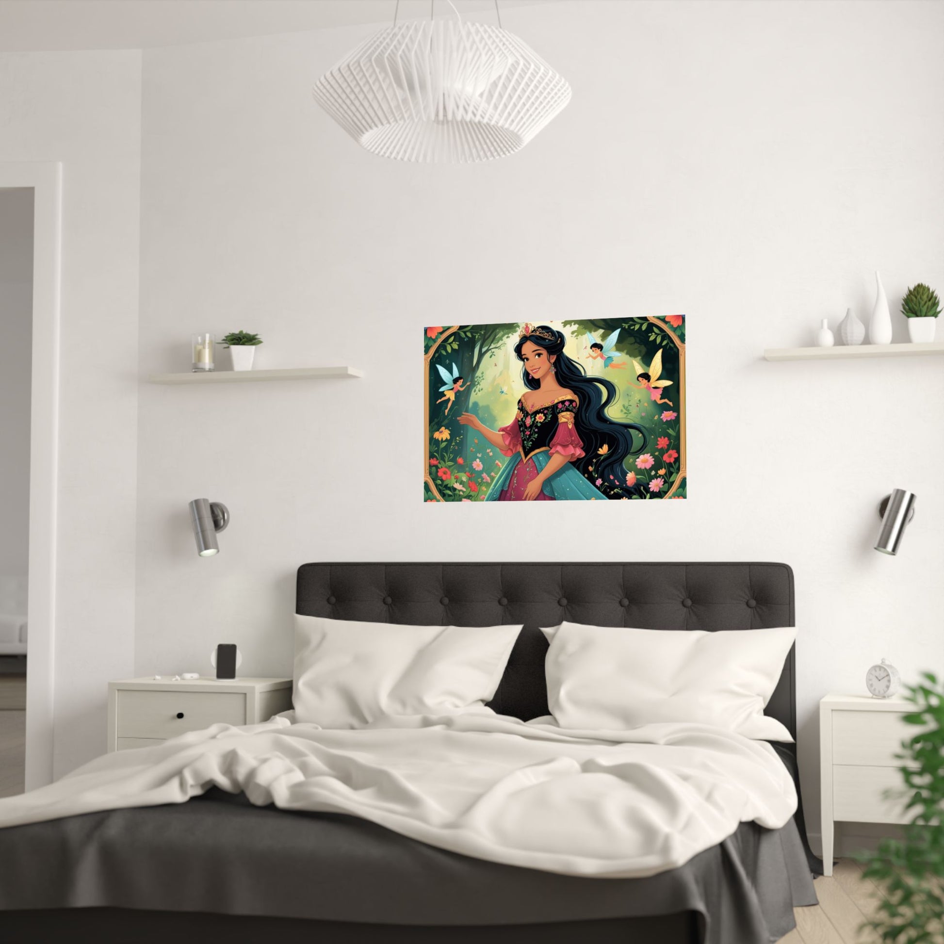 Zauberhaftes Satinposter – Zauberhafte Märchenkunst fürs Kinderzimmer, Prinzessinnen-Wanddekoration, Geburtstagsgeschenk, verträumtes Dekor