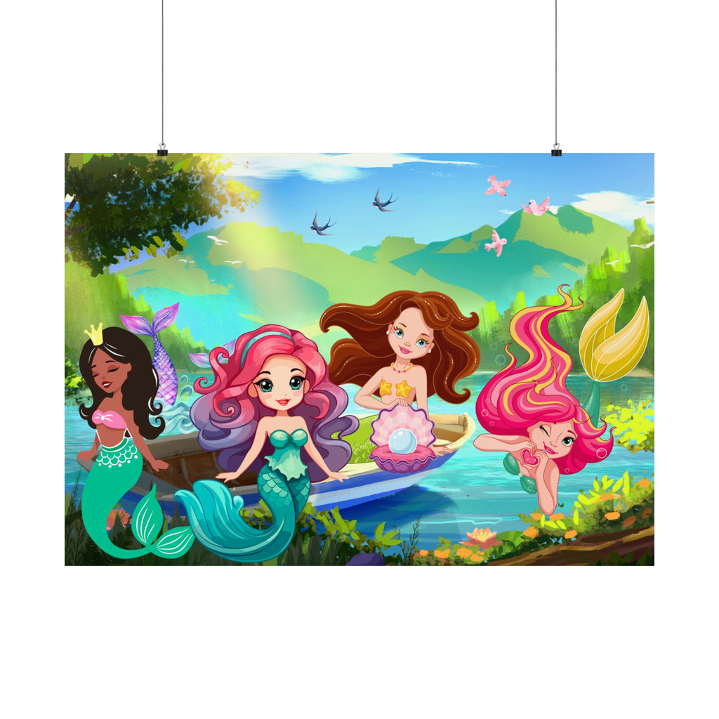 Meerjungfrau Satin Poster – Zauberhafte Deko fürs Kinderzimmer, Kunstdrucke, Kindergeschenke, Fantasy Wandkunst, Unterwasserthema