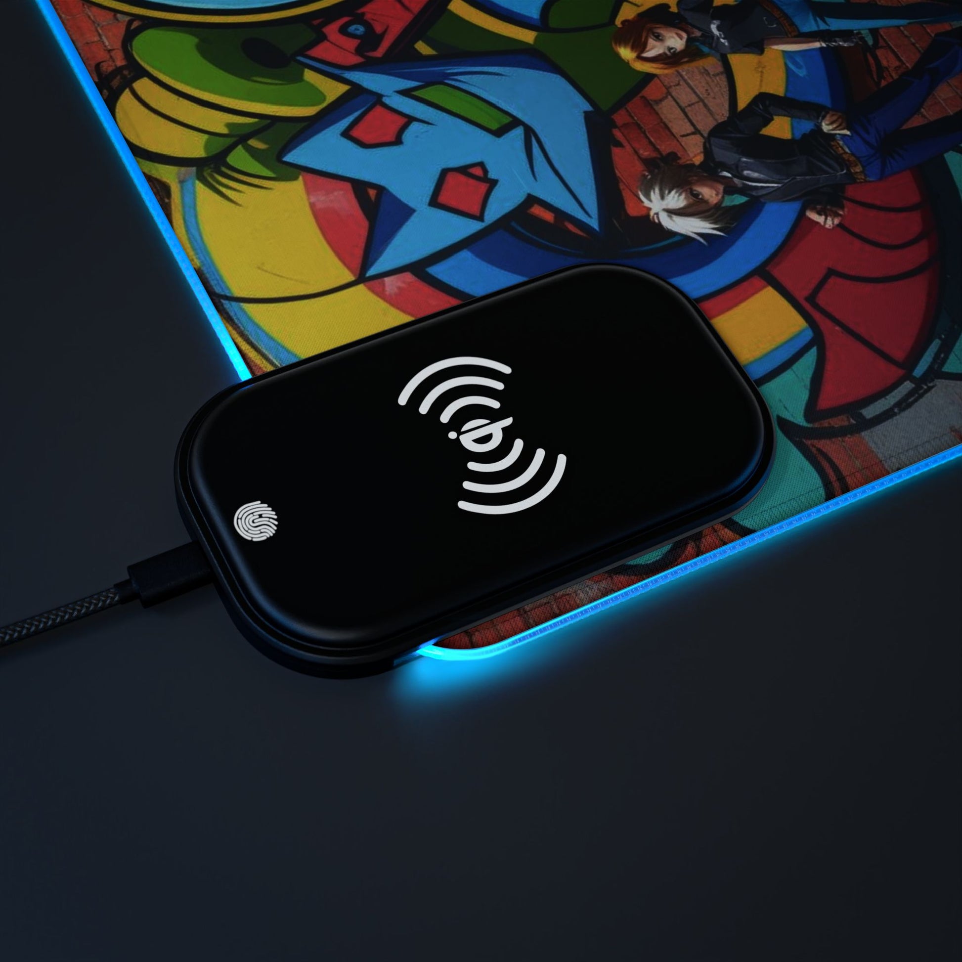 LED-Gaming-Mauspad mit kabellosem Laden, bunte Kunst, Gamer-Geschenk, Desktop-Zubehör, Gaming-Setup-Dekor, Tech-Organizer
