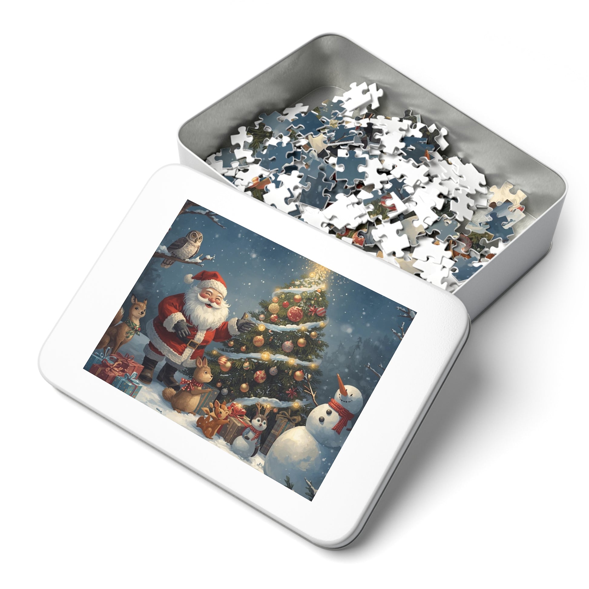 Festliches Weihnachtspuzzle mit Dose, Weihnachtsmannpuzzle, Weihnachtsfamilienspiel, Winterdeko, Lustiges Geschenk für Puzzleliebhaber, Weihnachtsaktivität