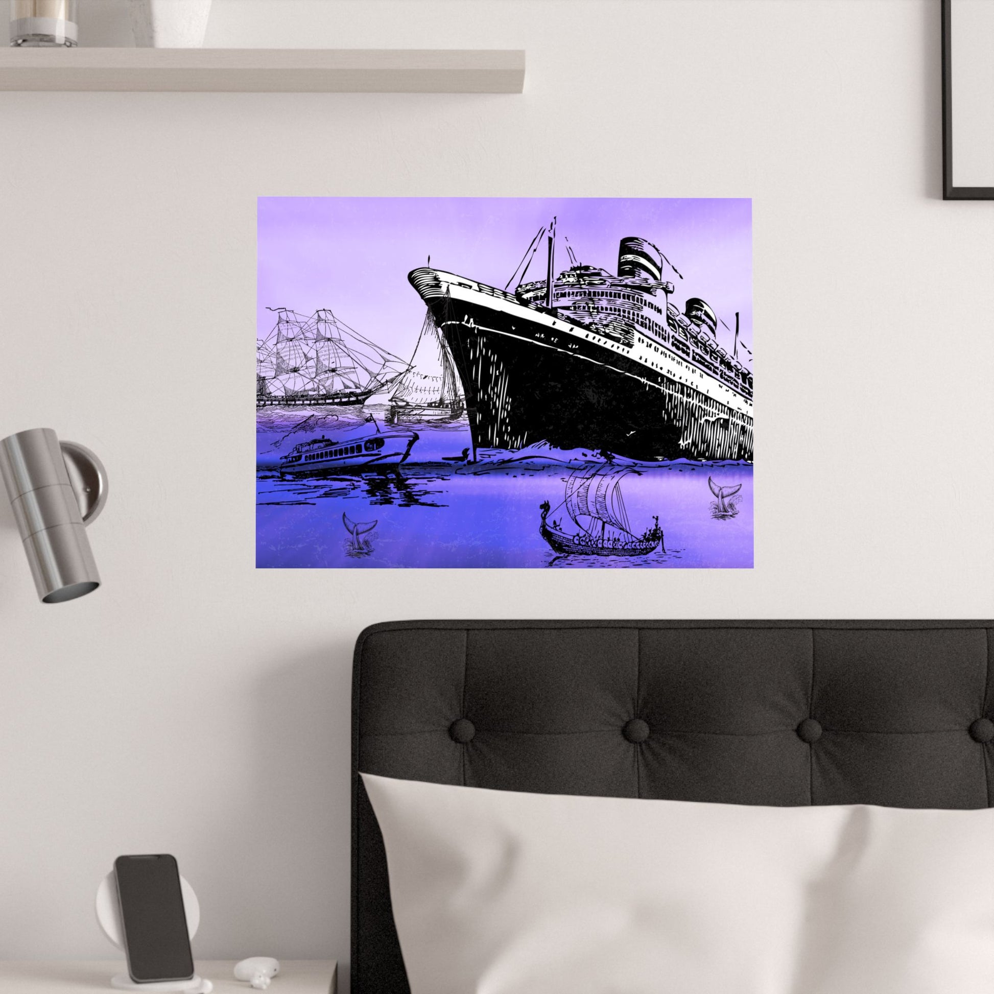 Maritimes Satin Poster, Vintage Schiffskunst Dekoration, Maritimes Dekor für Zuhause, Maritime Geschenke, Maritime Wandkunst
