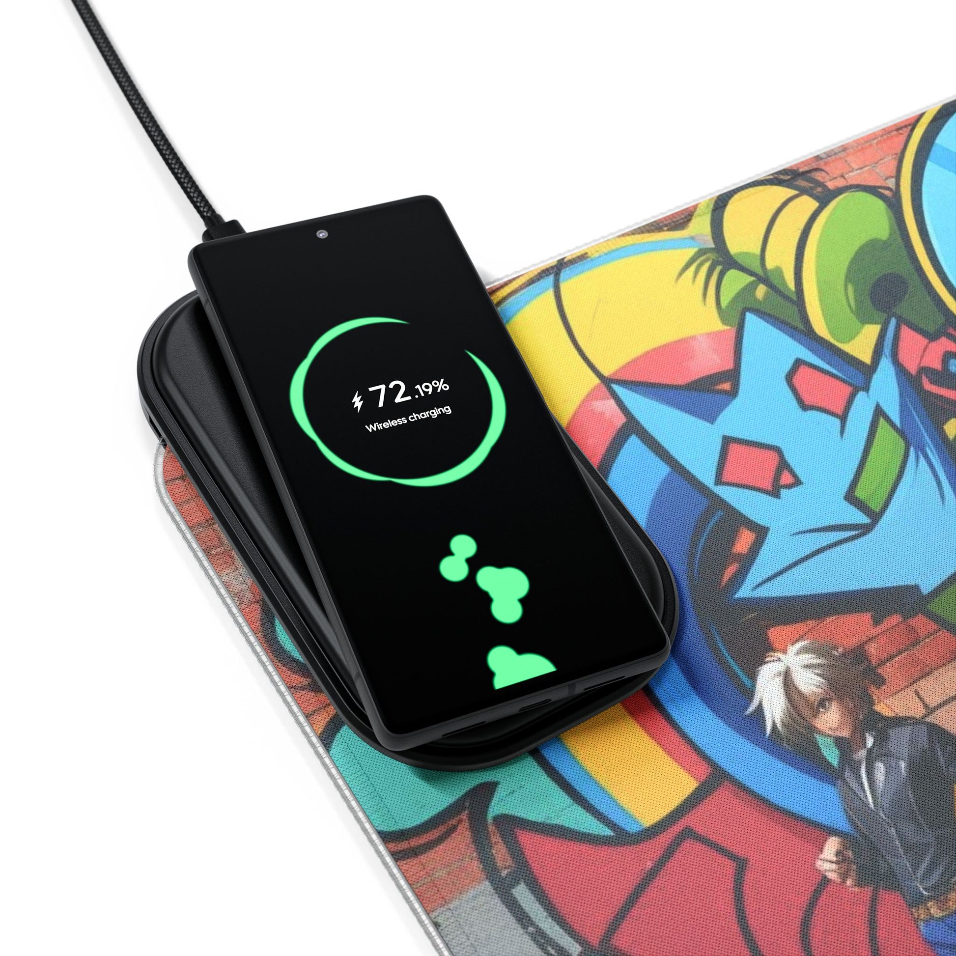 LED-Gaming-Mauspad mit kabellosem Laden, bunte Kunst, Gamer-Geschenk, Desktop-Zubehör, Gaming-Setup-Dekor, Tech-Organizer