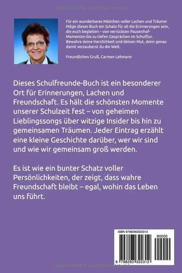 Freundschaftsbuch von Carmen Lehmann, Rückseite mit Beschreibung und persönlichen Erinnerungen.
