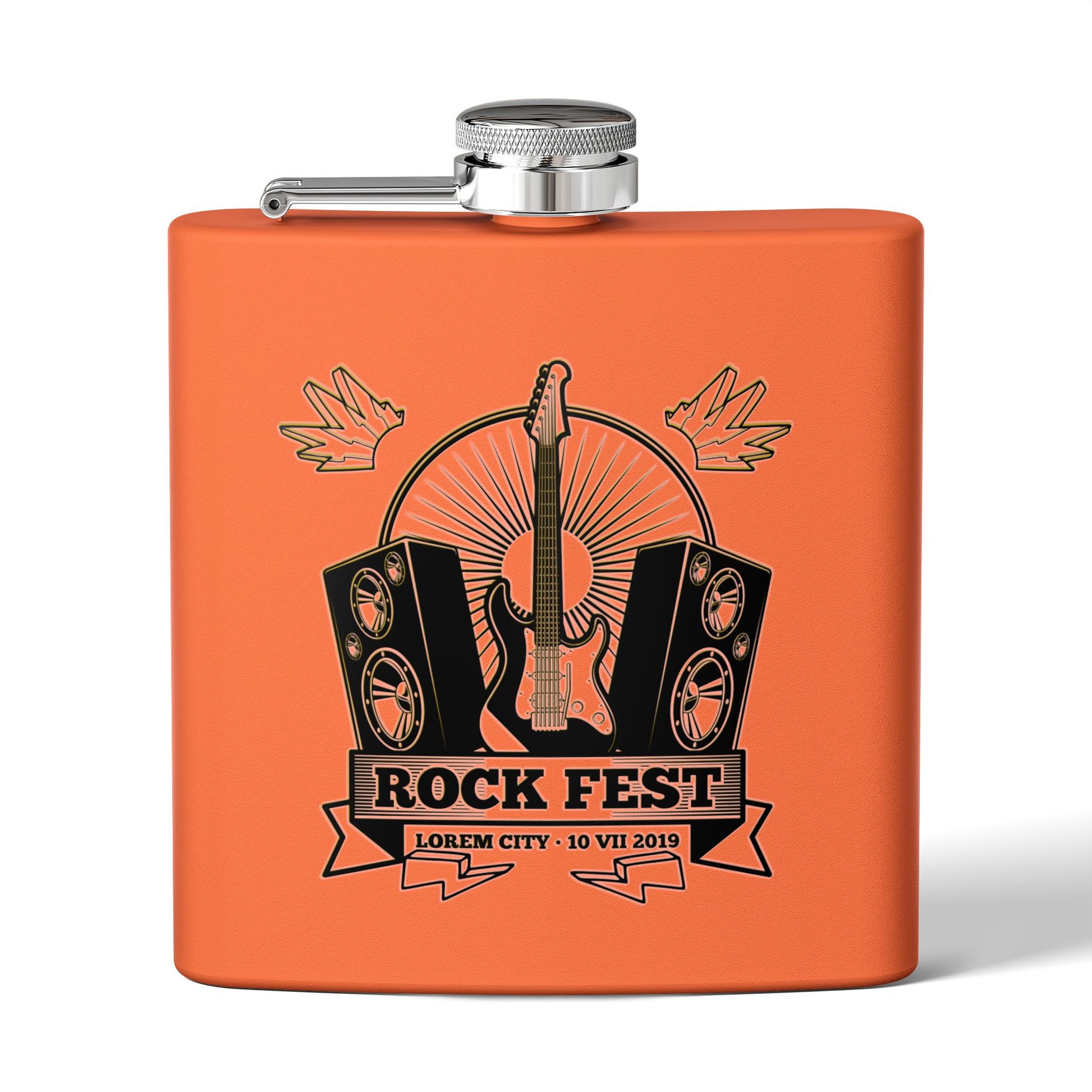 Edelstahl-Flachmann „Rock Fest“ – 170 ml Flachmann für Konzerte und Festivals
