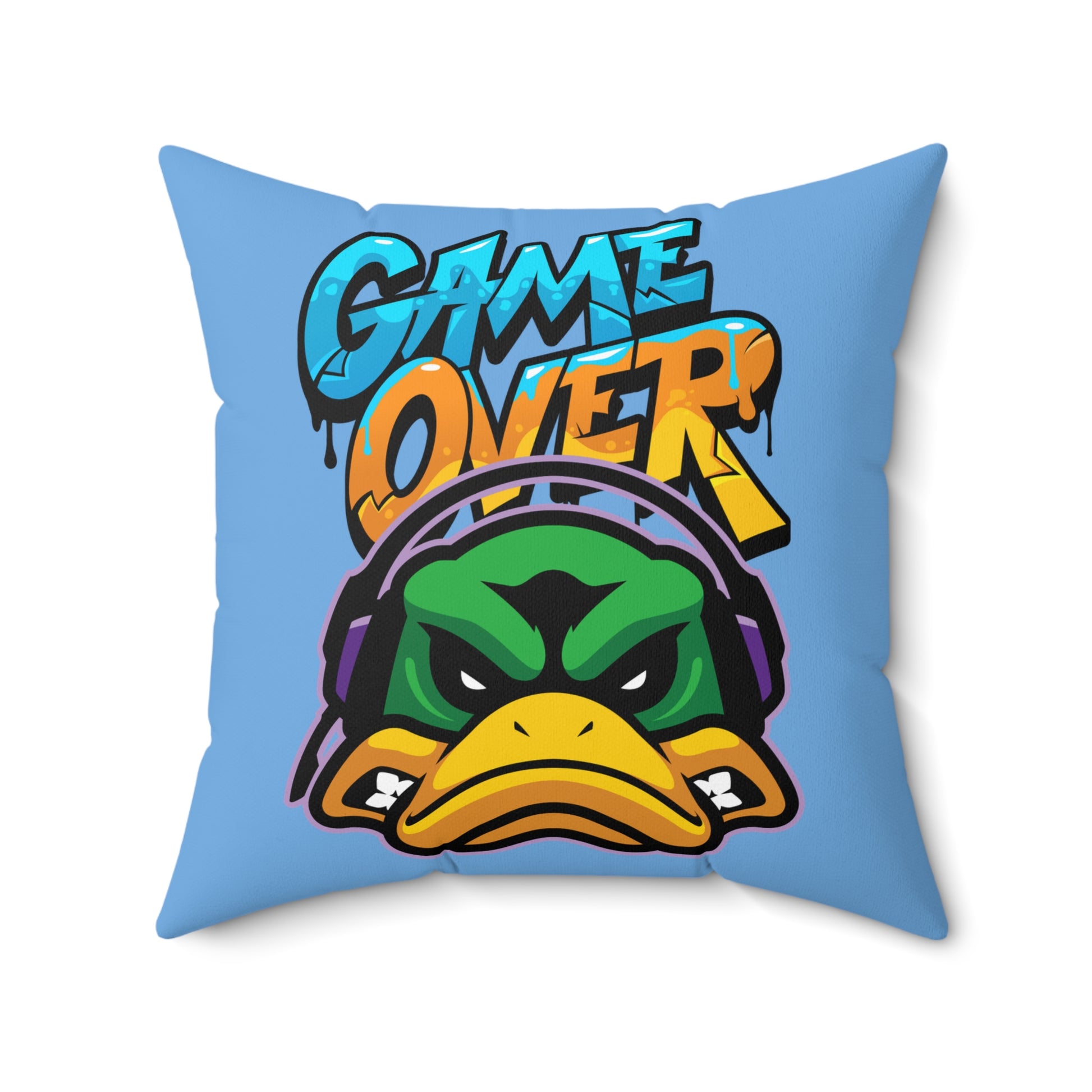 Gaming-Ente Quadratisches Kissen, Game Over Dekor, Gamer-Geschenk, Kissen für Gaming-Zimmer, Lustiges Couchkissen, Einzigartiger Wohnakzent