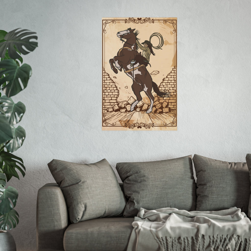 Rustikaler Pferde Kunstdruck, Vintage Pferde Poster, Western Home Dekor, Reiter Wandkunst, Rodeo Wandbehang