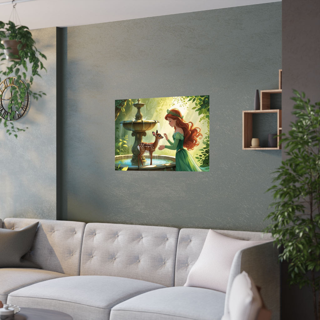 Zauberhafter Waldbrunnen Satin Posterdruck, Wunderliche Wandkunst, Wohndekor, Geschenke für Naturliebhaber, Märchen Dekor