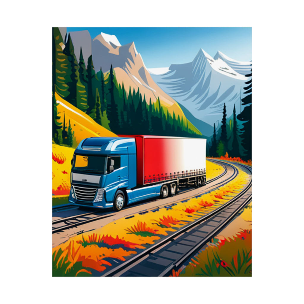 Trucking Adventure Satin Poster, Wandkunst für Truck-Enthusiasten, Vintage Truck Dekor, Geschenk für Fahrer, Road Trip Dekor