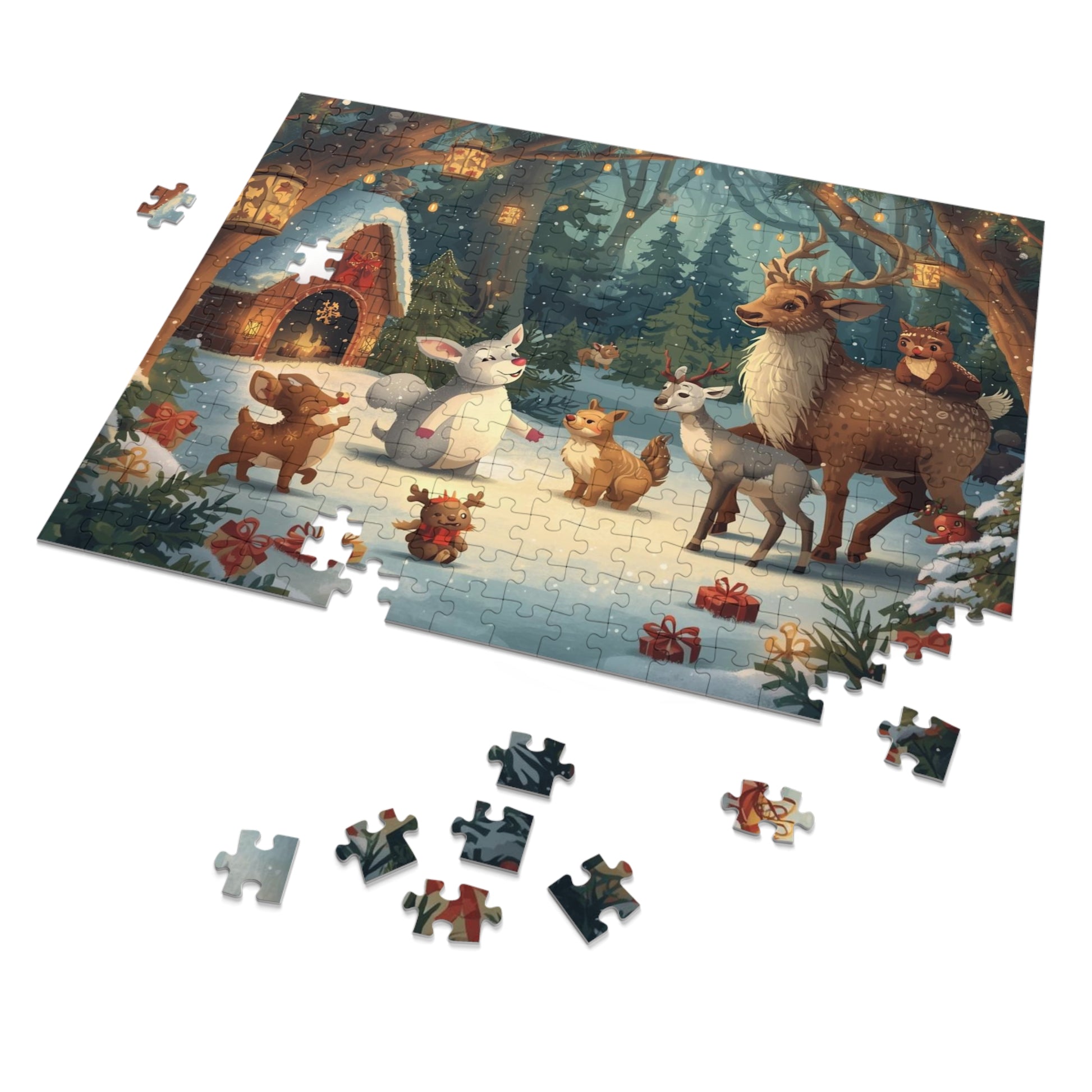 Wunderliches Wintertier-Puzzle, gemütliche Familienaktivität, Urlaubsgeschenk, Spaß für alle Altersgruppen, festliche Wohndekoration, Dose inklusive