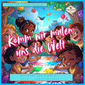 Kinderlied- Komm wir malen uns die Welt - Bunte, fröhliche Kinder beim Malen in einer fantasievollen Umgebung.