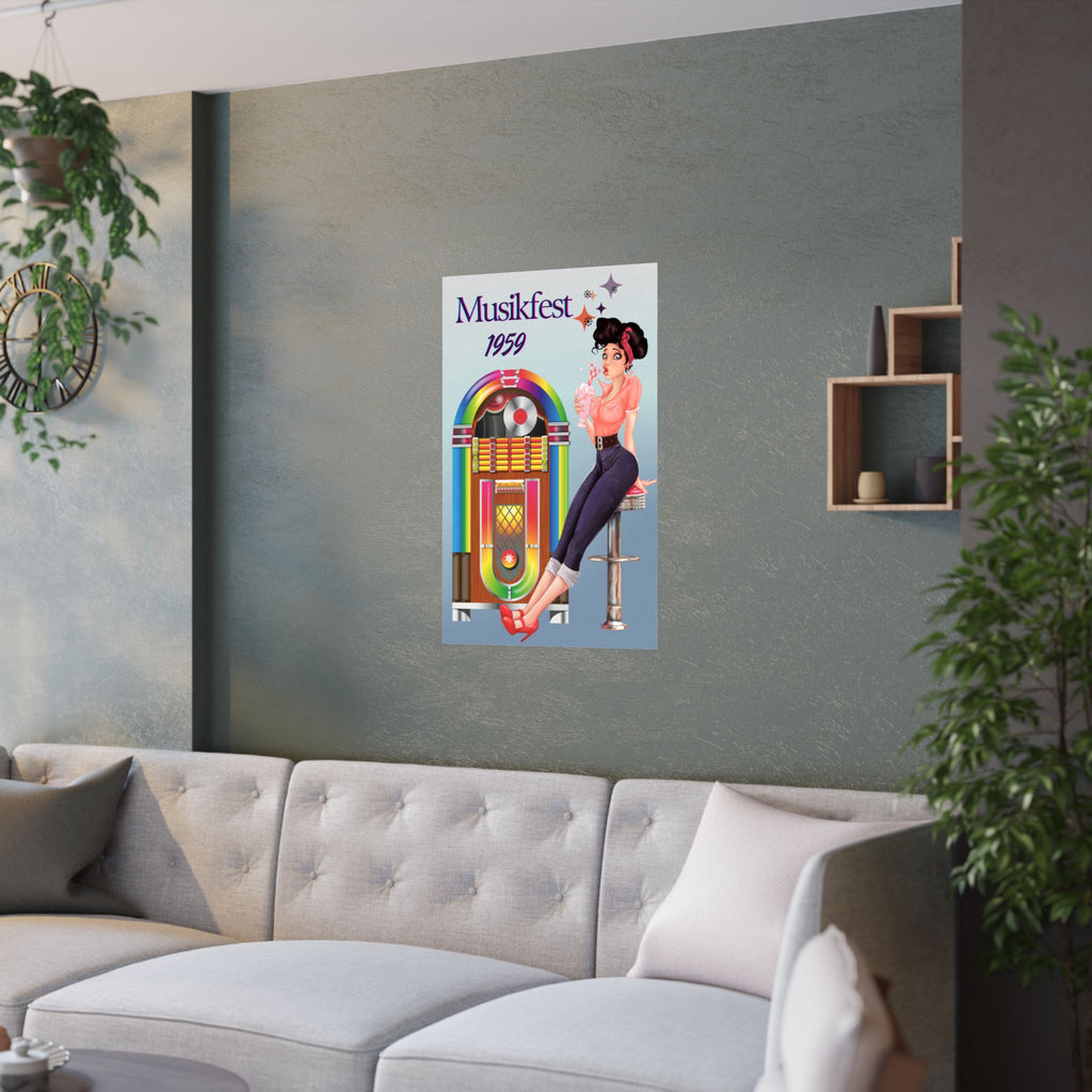 Retro Musik Festival Poster, Vintage Jukebox Kunstdruck, Nostalgisches Dekor für Musikliebhaber, 50er Jahre Wandkunst, Einzigartige Geschenkidee