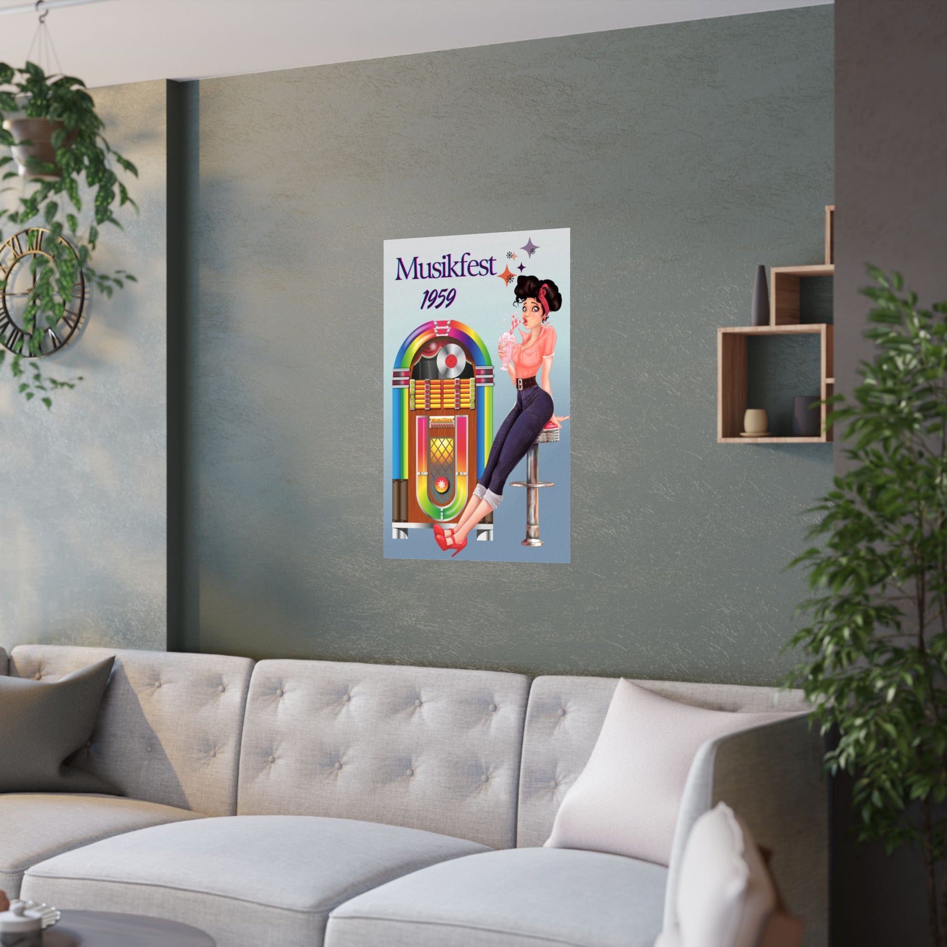 Retro Musik Festival Poster, Vintage Jukebox Kunstdruck, Nostalgisches Dekor für Musikliebhaber, 50er Jahre Wandkunst, Einzigartige Geschenkidee