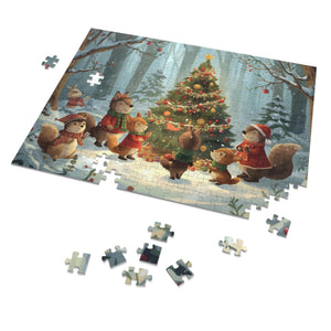 Festliches Tierpuzzle mit Sammeldose, Weihnachtspuzzle, Weihnachtsgeschenk, Familienspaß, gemütliche Winteraktivität