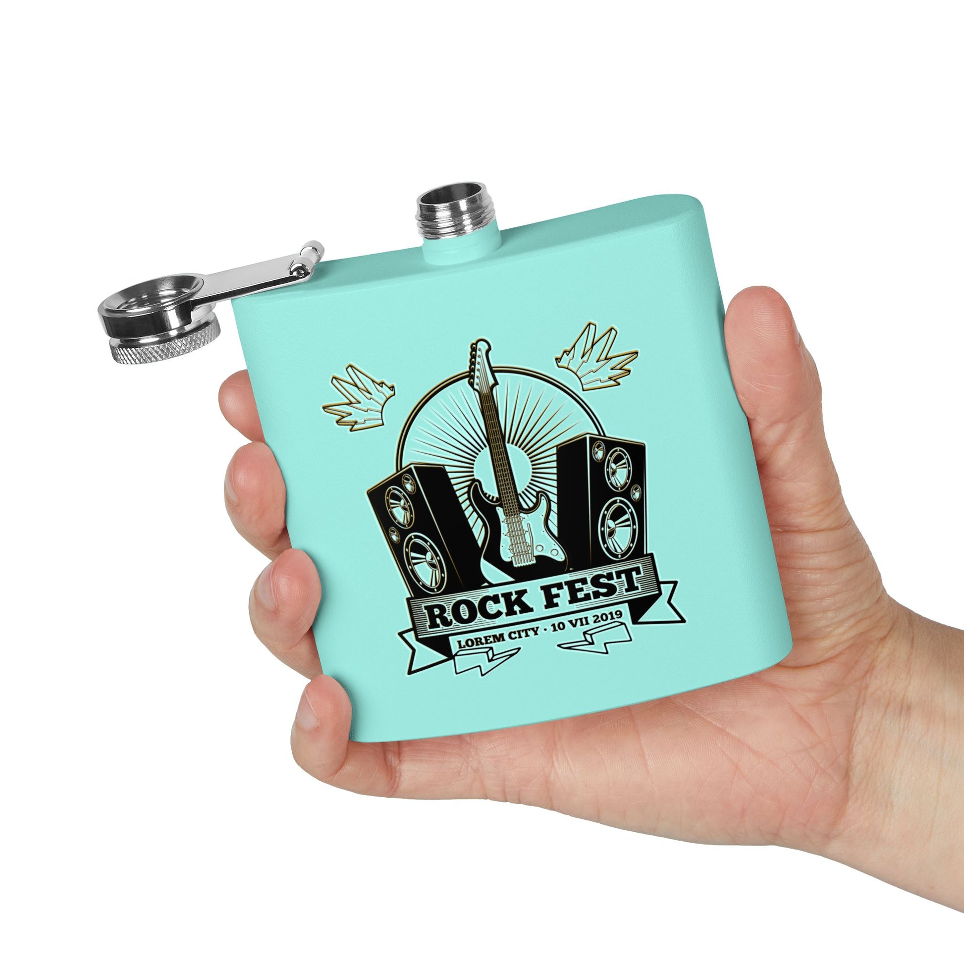 Edelstahl-Flachmann „Rock Fest“ – 170 ml Flachmann für Konzerte und Festivals