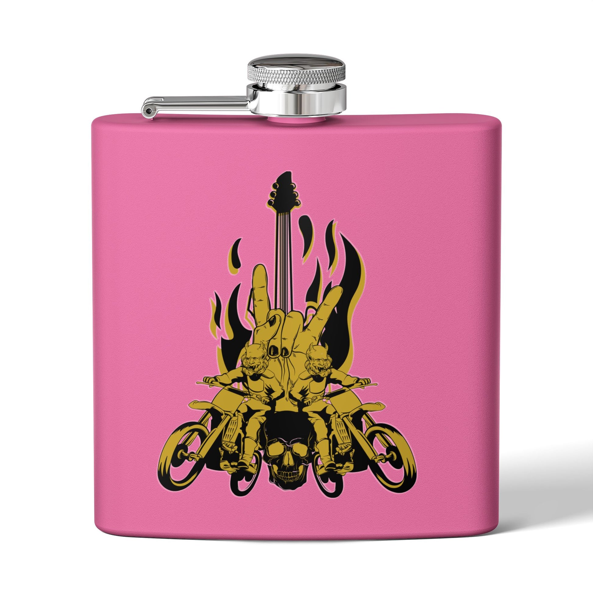 Edelstahl-Flachmann mit Rock 'n' Roll-Motiv – 170 ml, Totenkopf- und Gitarren-Design