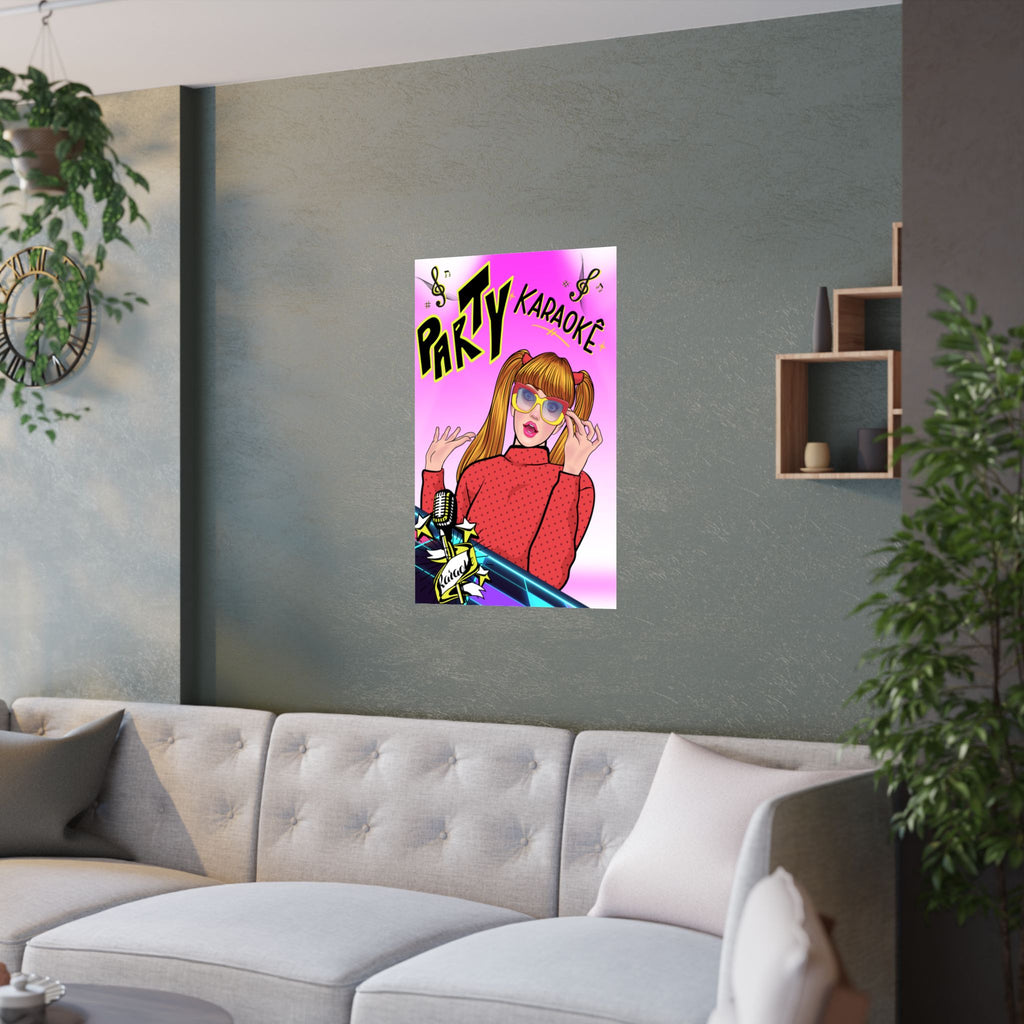 Karaoke-Party-Satin-Poster, Retro-Wandkunst, Lustiges Zimmerdekor, Geschenk für Musikliebhaber, Verspielter Wohnakzent, Eventdekoration