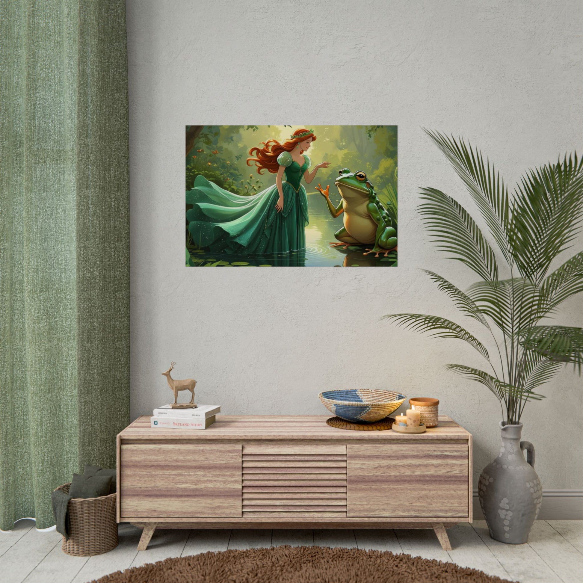 Märchenhaftes Rollposter, Zauberhafte Waldwandkunst, Kinderzimmer Dekor, Prinzessin und Frosch Druck, Zauberhafte Geschenkidee