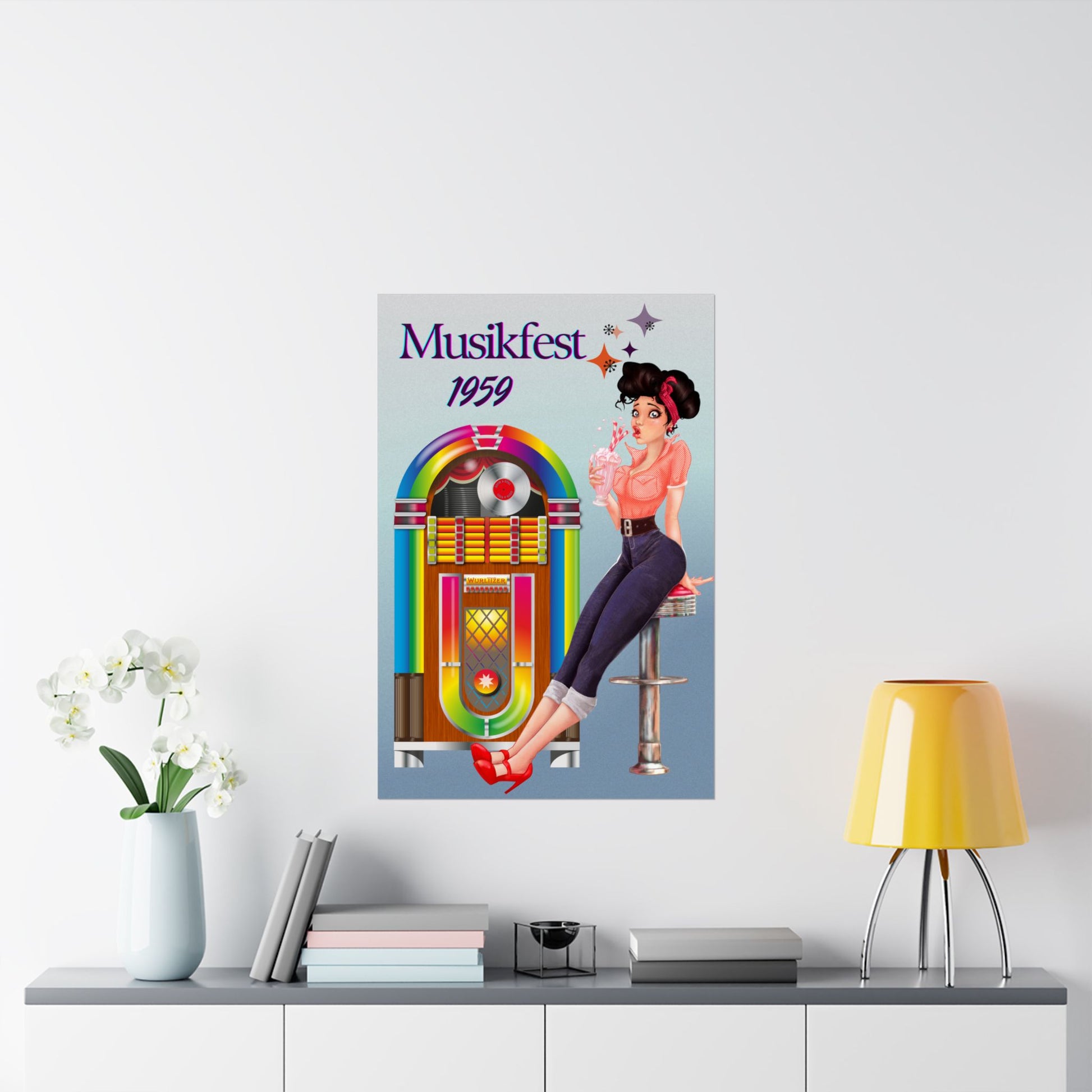 Retro Musik Festival Poster, Vintage Jukebox Kunstdruck, Nostalgisches Dekor für Musikliebhaber, 50er Jahre Wandkunst, Einzigartige Geschenkidee