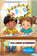 Taschenbuch Ich lerne schreiben für Kinder ab 5 Jahre mit fröhlichen Kindern beim Schreiben.