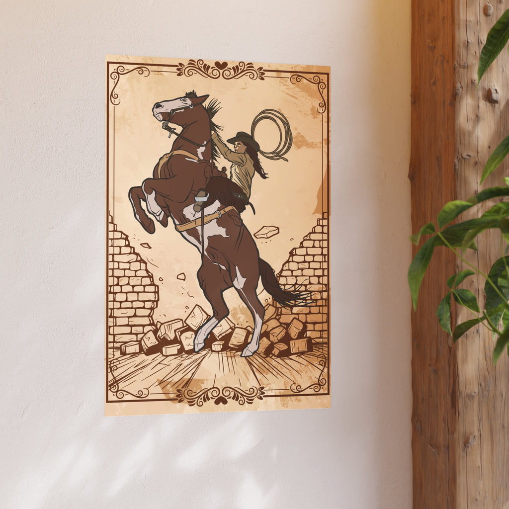 Rustikaler Pferde Kunstdruck, Vintage Pferde Poster, Western Home Dekor, Reiter Wandkunst, Rodeo Wandbehang