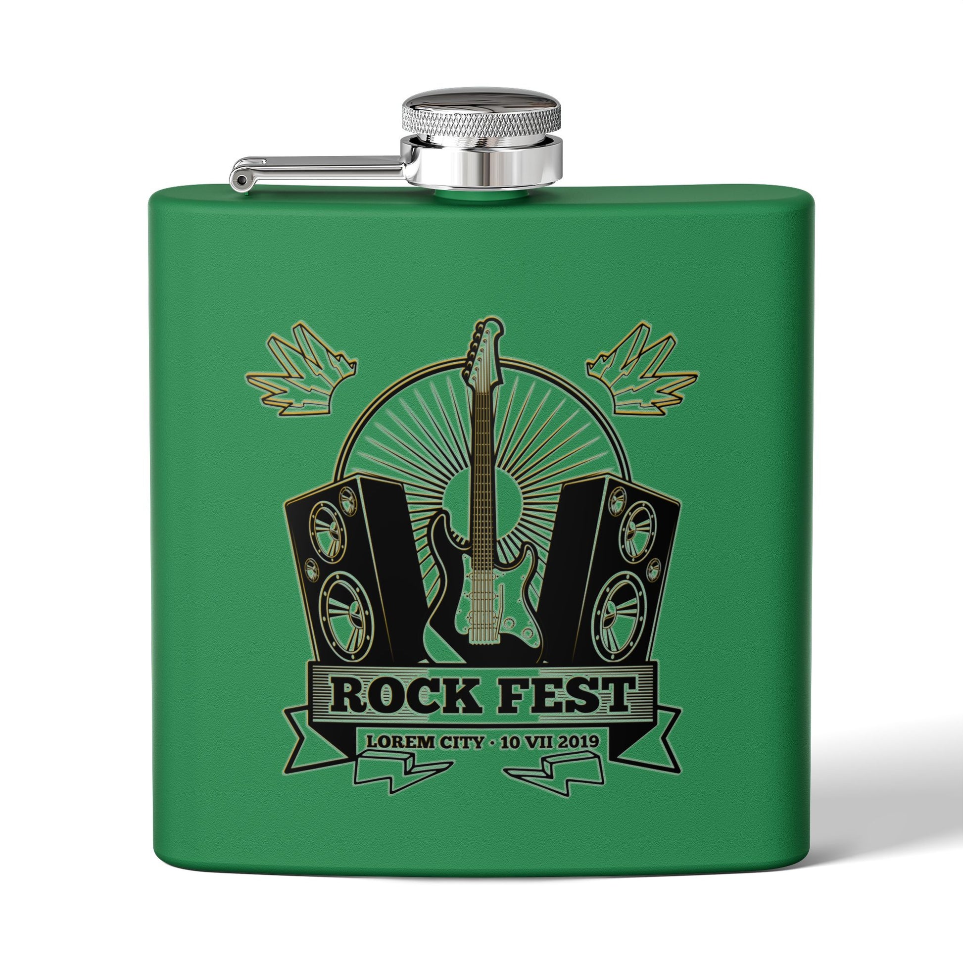 Edelstahl-Flachmann „Rock Fest“ – 170 ml Flachmann für Konzerte und Festivals