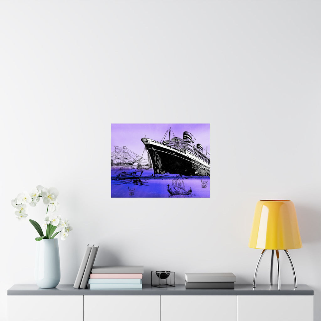 Maritimes Satin Poster, Vintage Schiffskunst Dekoration, Maritimes Dekor für Zuhause, Maritime Geschenke, Maritime Wandkunst