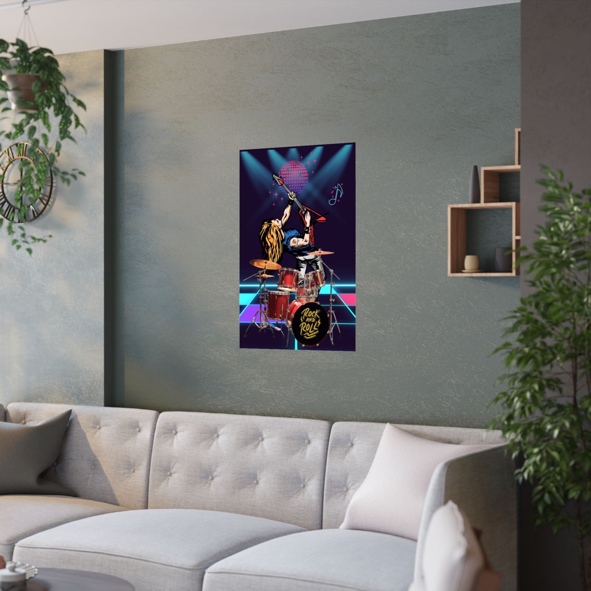 Rock and Roll Satin Poster, Musik Wandkunst, Retro Dekor, Geschenk für Musiker, Home Studio Dekoration, Vintage Vibe Kunstwerk