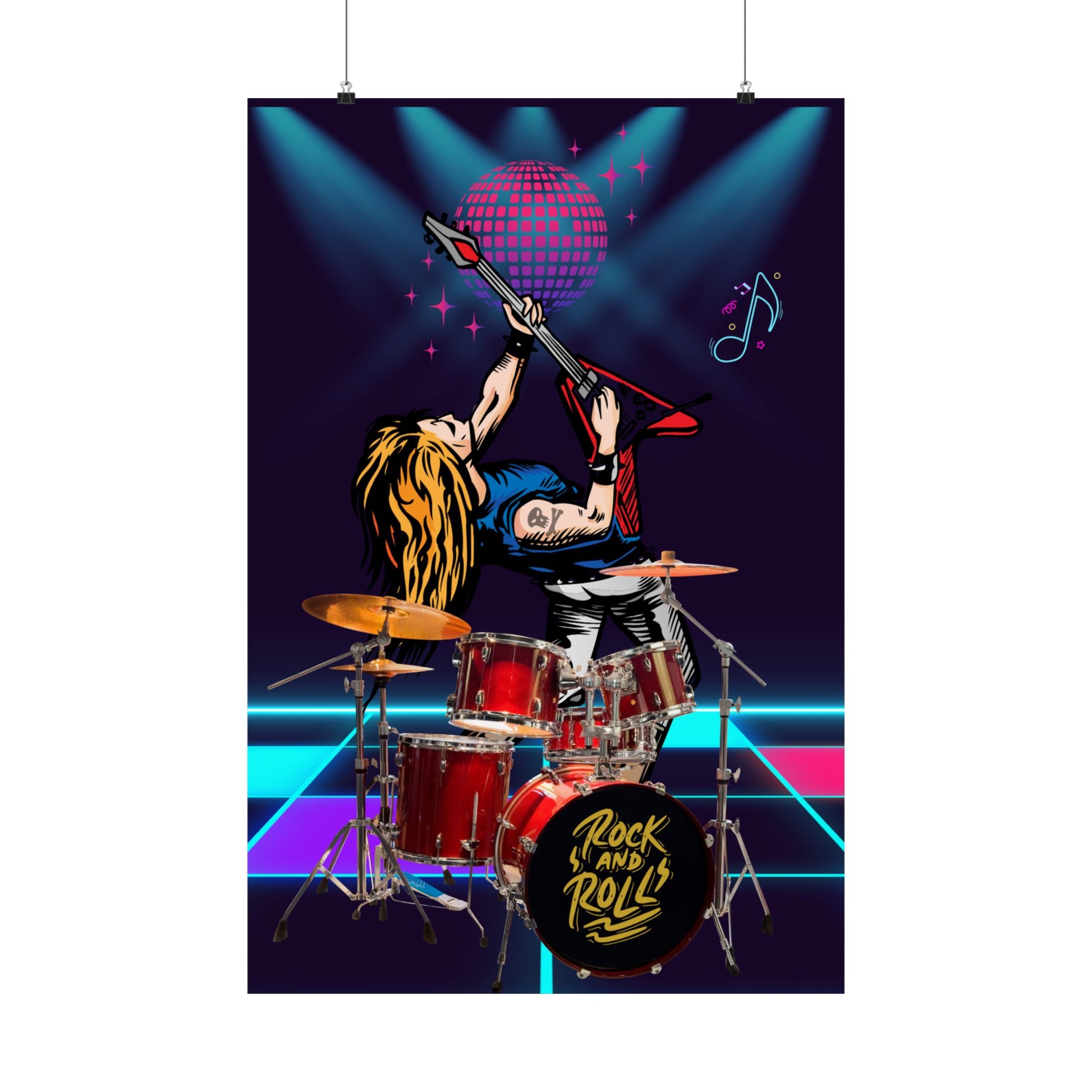 Rock and Roll Satin Poster, Musik Wandkunst, Retro Dekor, Geschenk für Musiker, Home Studio Dekoration, Vintage Vibe Kunstwerk
