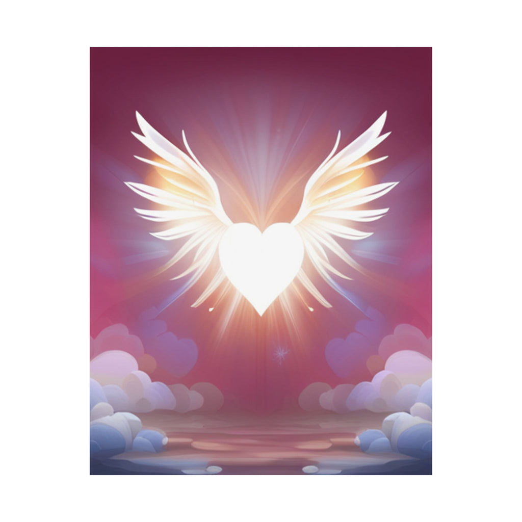 Heavenly Heart Satin Poster, Spiritual Art Print, Wall Decor, Winged Angel Merchandise, Gift for Soulmates, Home Love Decoration