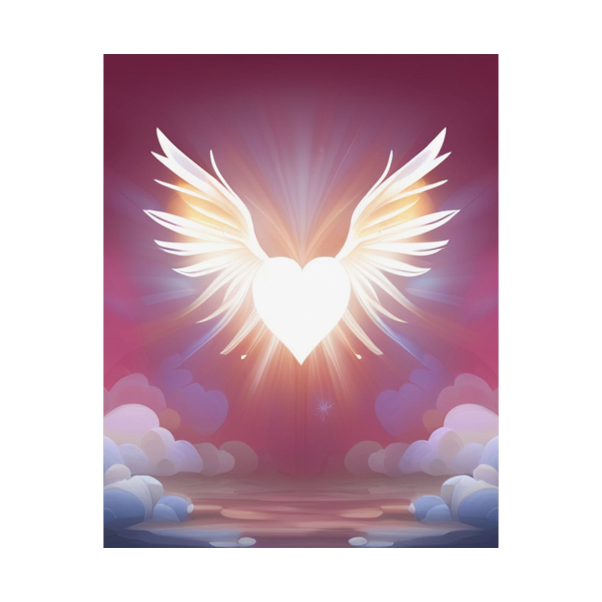 Heavenly Heart Satin Poster, Spiritual Art Print, Wall Decor, Winged Angel Merchandise, Gift for Soulmates, Home Love Decoration