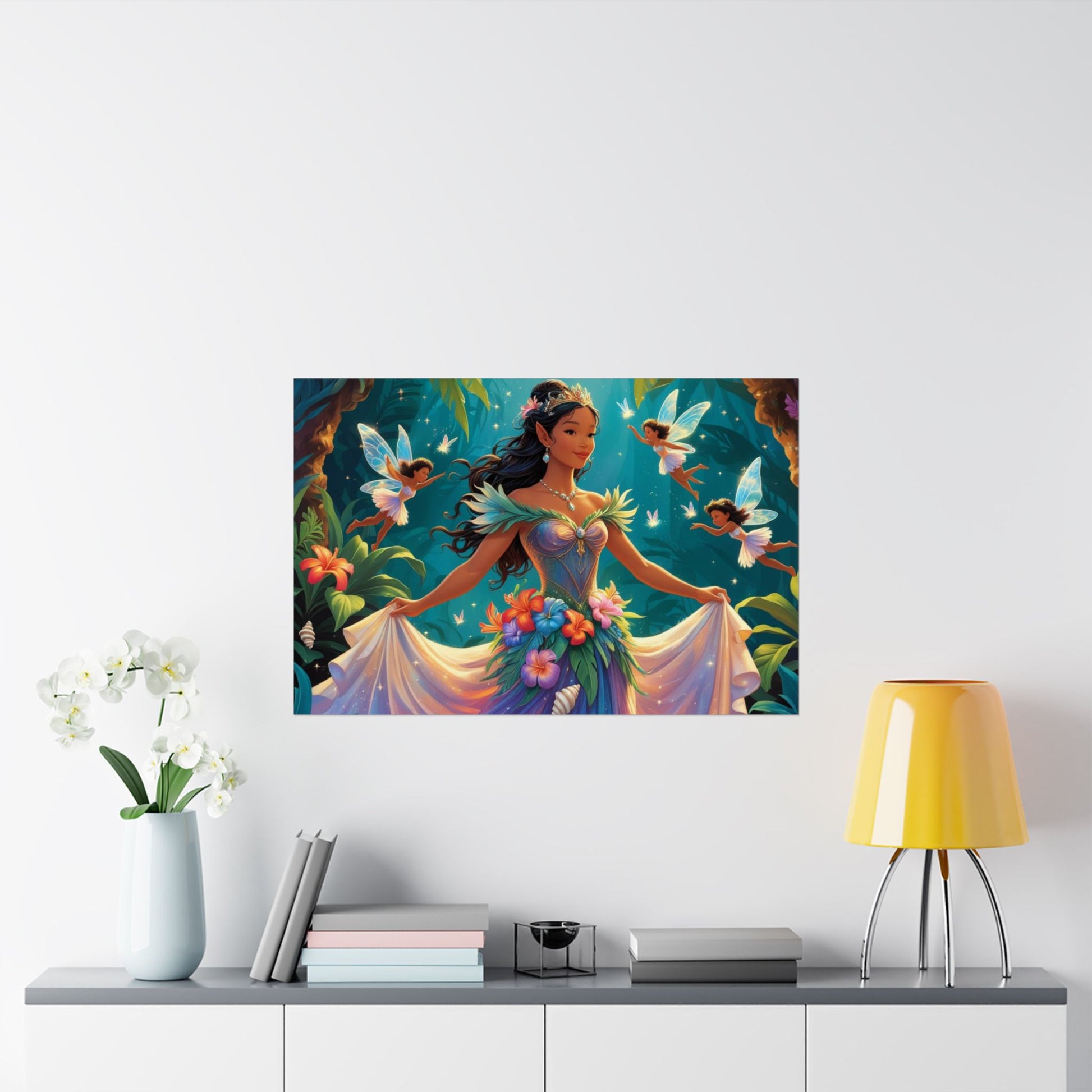 Zauberhafter Feen-Wandkunstdruck, Verträumtes Wohndekor, buntes Poster für Kinderzimmer, Fantasy-Kunst, Geschenk für Feenliebhaber