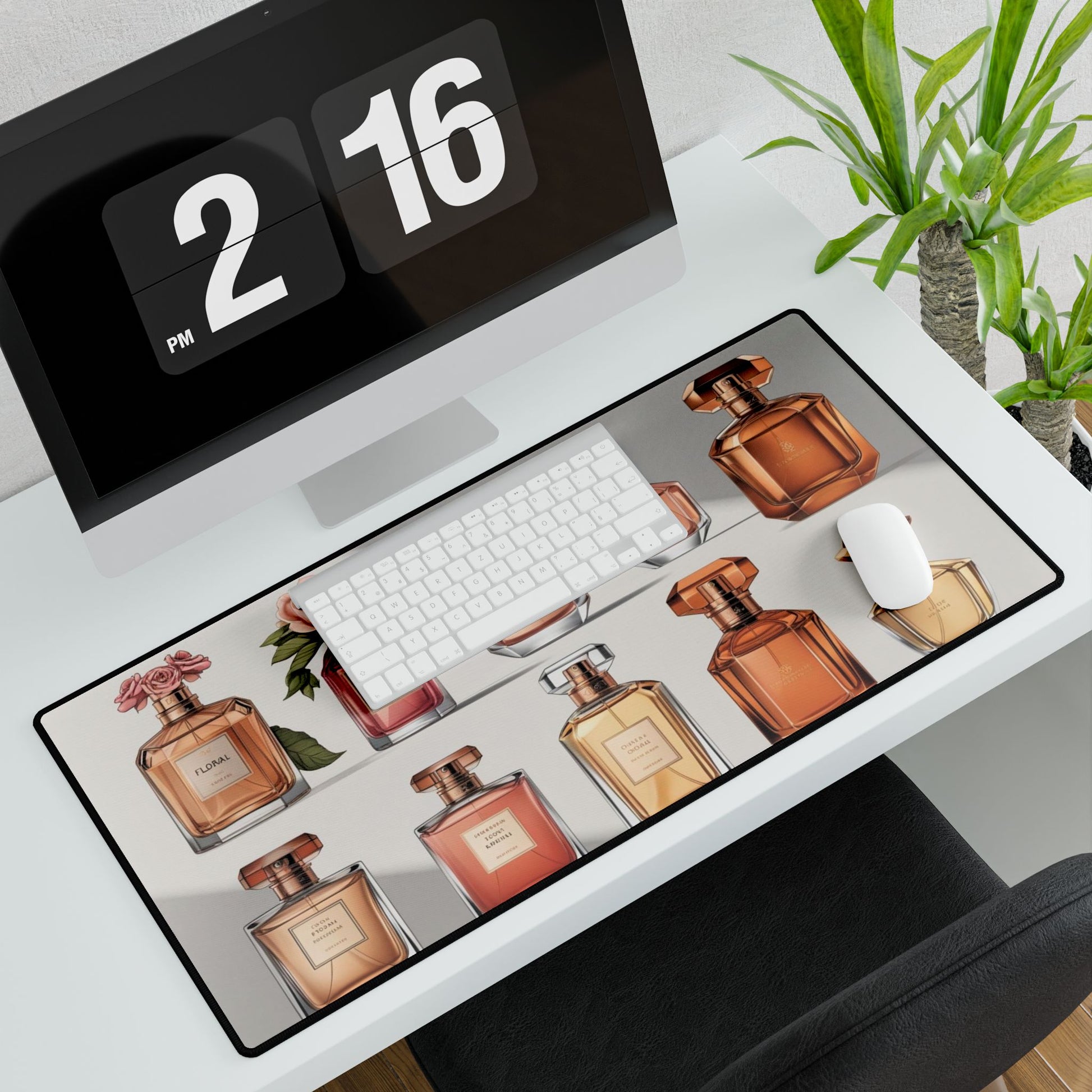 Elegante Parfüm-Schreibtischmatte, stilvolle Schreibtischunterlage für das Home Office, schickes Arbeitsplatzdekor, Geschenk für Parfümliebhaber, Büroaccessoires