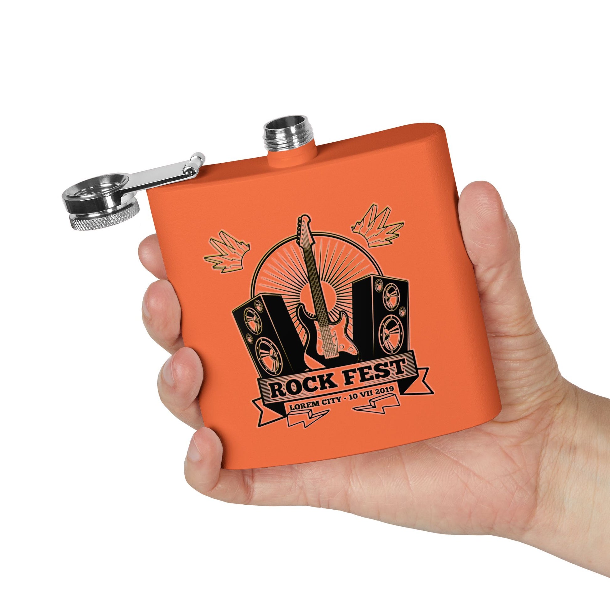 Edelstahl-Flachmann „Rock Fest“ – 170 ml Flachmann für Konzerte und Festivals