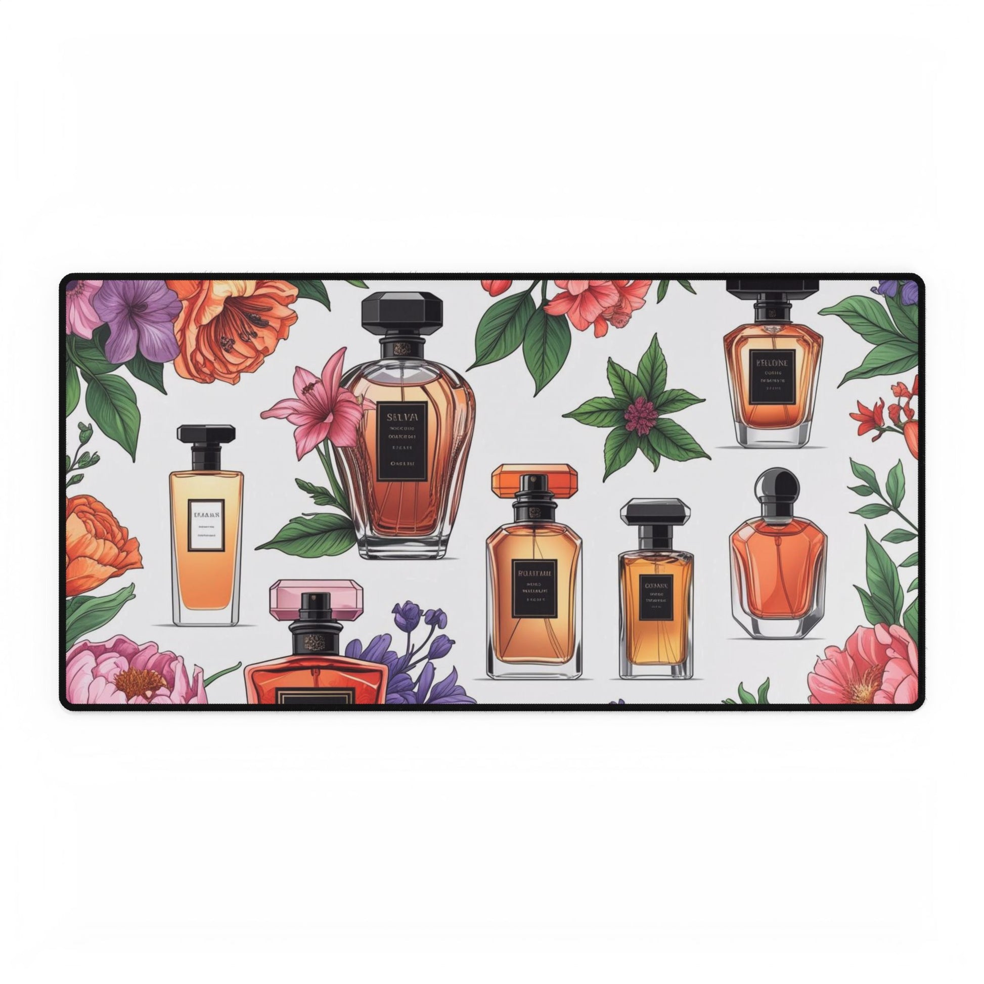 Florale Parfüm Schreibtischmatte - Elegantes Bürodekor, personalisierter Arbeitsplatz, Geschenk für Sie, Parfümliebhaber, stilvolles Schreibtischaccessoire