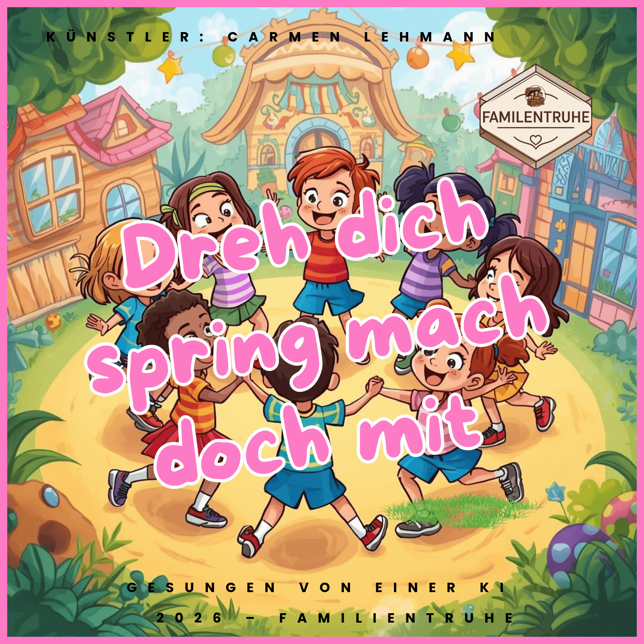 Kinderlied-Dreh dich Spring mach doch mit - energiegeladenes Mitmach-Lied mit fröhlichen Kindern beim Spielen.