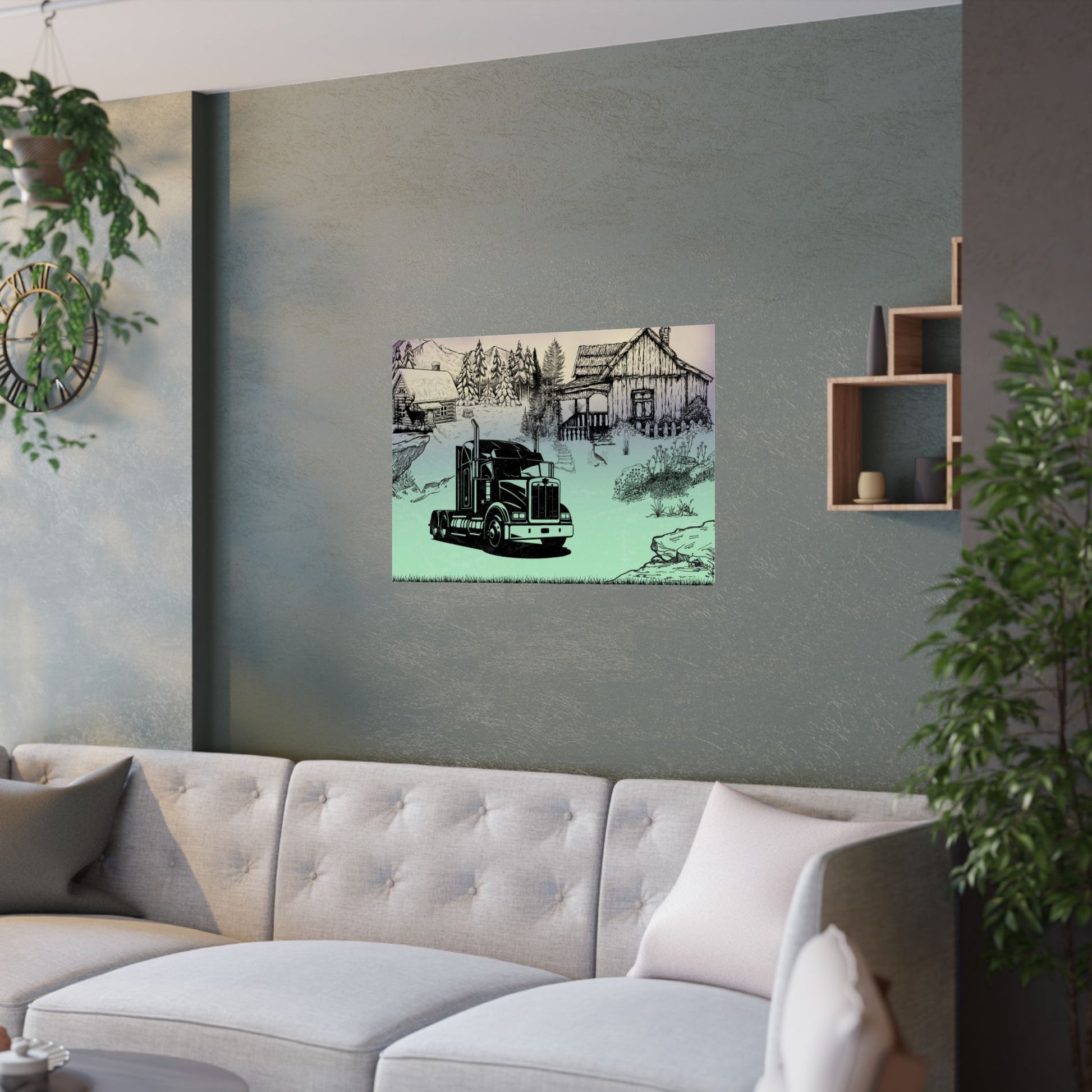 Rustikales LKW Satin Poster, Vintage LKW Wandkunst, Landhaus Dekor, LKW Enthusiast Geschenk, Wohnzimmer Kunstdruck
