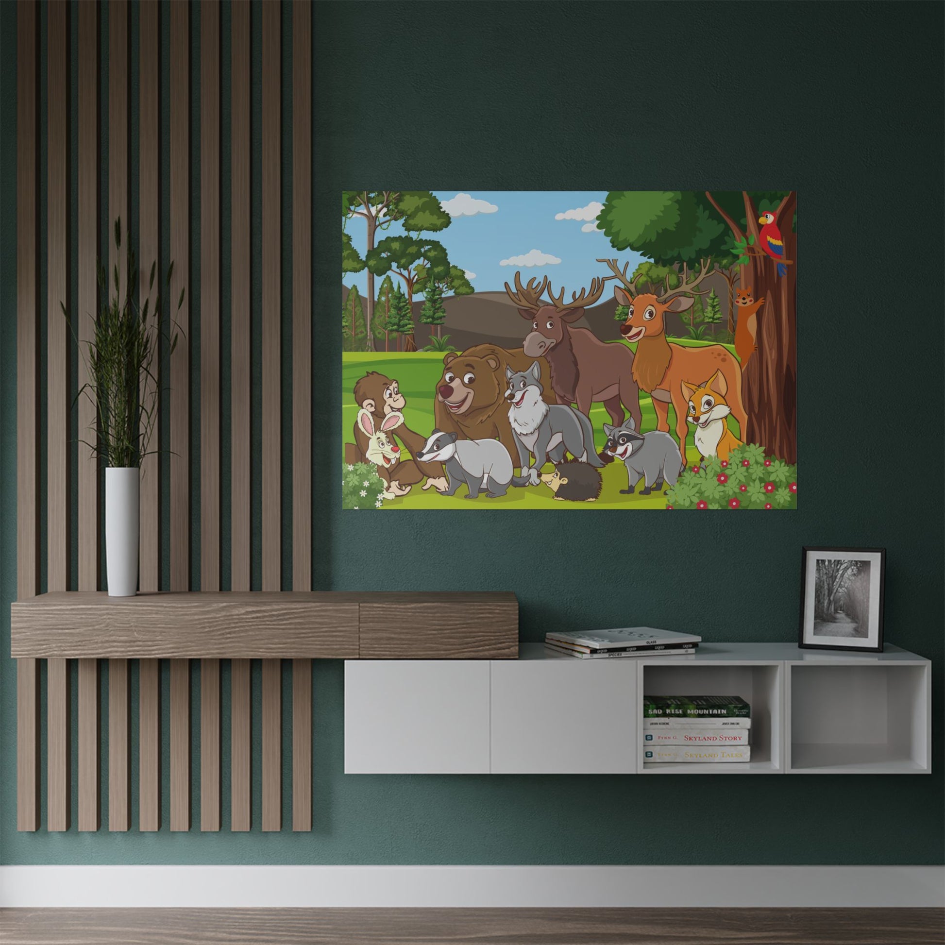 Wildlife Satin Poster, Tier Kunstdruck, Kinderzimmer Dekor, Wald Natur Dekor, Wildlife Liebhaber Geschenk