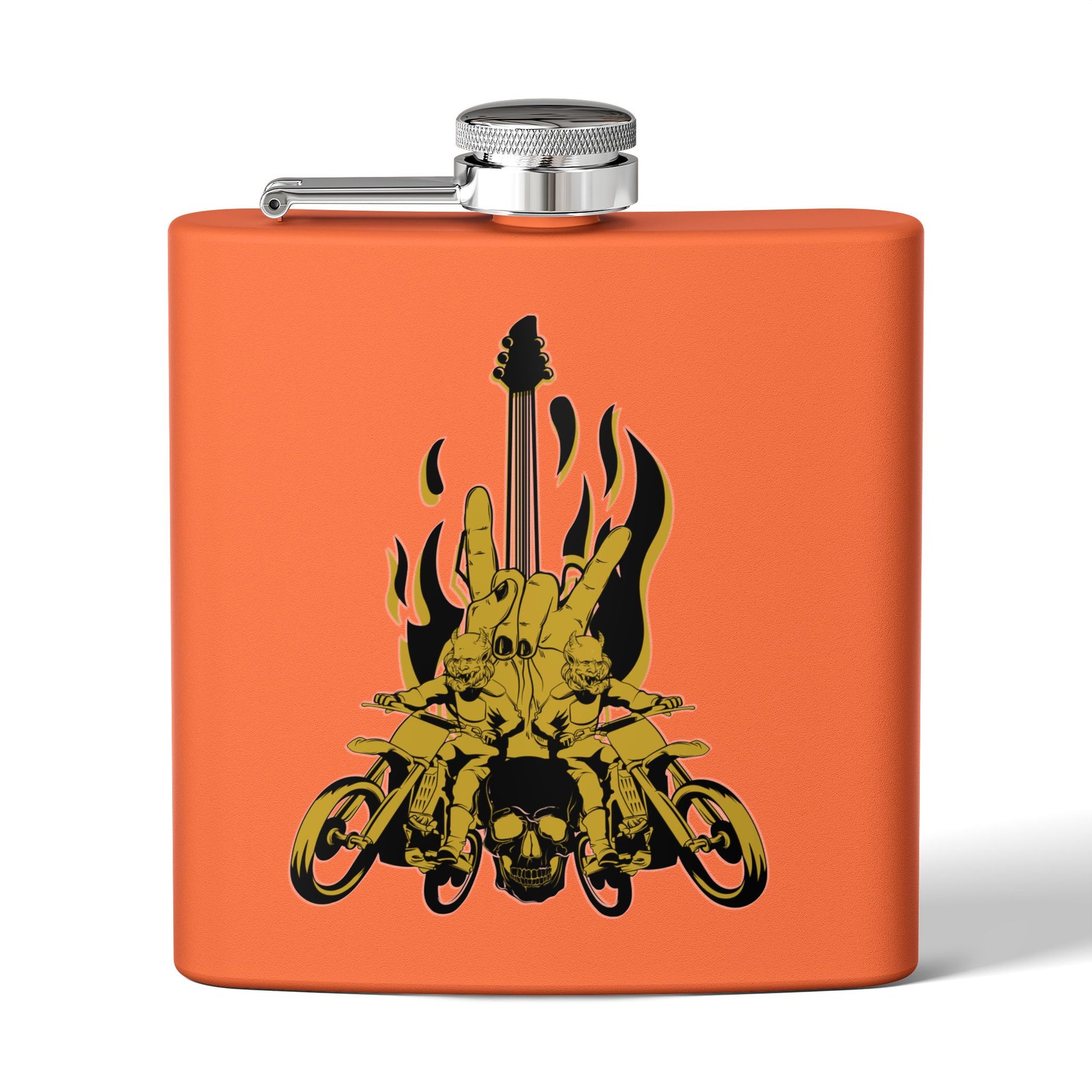 Edelstahl-Flachmann mit Rock 'n' Roll-Motiv – 170 ml, Totenkopf- und Gitarren-Design