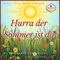 Kinderlied-Hurra der Sommer ist da Albumcover mit sonnigem Hintergrund und blühenden Blumen.
