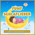 5 Schlaflieder Nummer 2 - Spar-Paket Cover mit schlafendem Kind auf einer gelben Mondsichel.