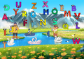 Angler am See ABC Poster Digital mit bunten Buchstaben und Naturmotiven am See.