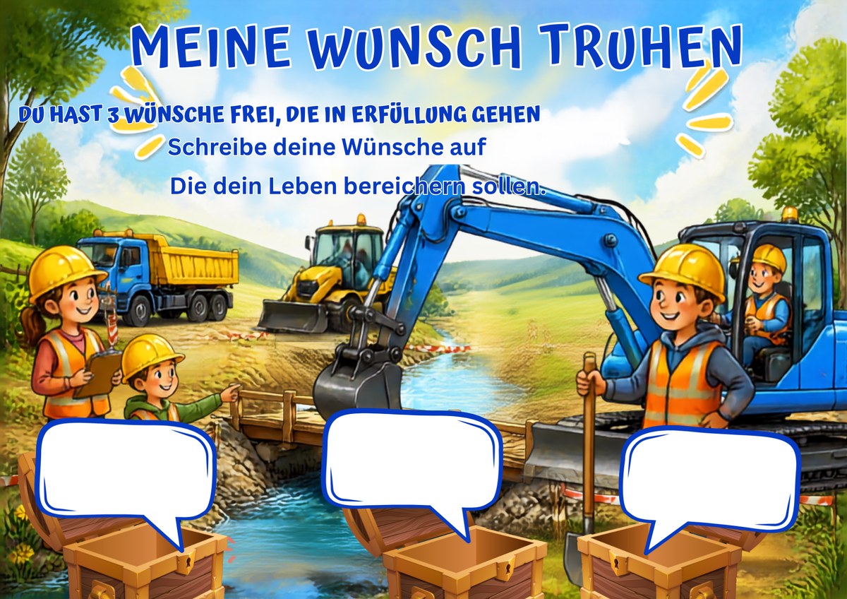 Wunschposter für Kinder Bagger Arbeiter im Einsatz Nr.3 Digital - Kinder schreiben Wünsche auf einem Bagger-Poster.