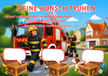Wunschposter für Kinder Feuerwehr im Einsatz Nummer 2 Digital mit Feuerwehrmännern und Wunschtruhen