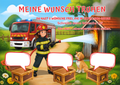 Wunschposter für Kinder Feuerwehr im Einsatz Nummer 4 Digital mit Feuerwehrmann und Baustelle.