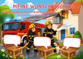 Wunschposter für Kinder Feuerwehr im Einsatz Nummer 1 Digital mit Feuerwehrleuten und Wunschfeldern